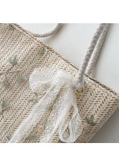 Beige Floral Print Bowknot Magnetic Storage Bag