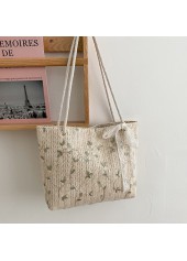 Beige Floral Print Bowknot Magnetic Storage Bag