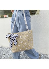 Light Camel Magnetic Sunflower Print Storage Bag