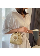 Light Camel Sunflower Print Drawstring Shoulder Bag