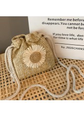 Light Camel Sunflower Print Drawstring Shoulder Bag