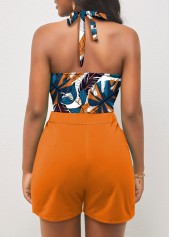 Leaf Print Button Multi Color Halter Romper