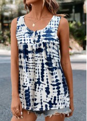 Tie Dye Print Button Dark Blue Tank Top