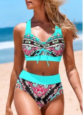 Tribal Print Criss Cross Multi Color Bikini Set