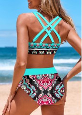 Tribal Print Criss Cross Multi Color Bikini Set