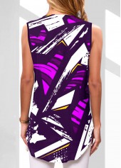 Multi Color Draped Neck Geometric Print Tank Top