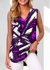 Multi Color Draped Neck Geometric Print Tank Top