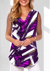 Multi Color Draped Neck Geometric Print Tank Top