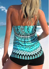 Tribal Print Bowknot Cyan Tankini Set