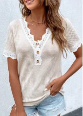 Raw White V Neck Lace T Shirt