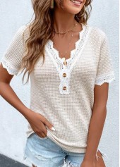 Raw White V Neck Lace T Shirt
