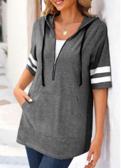 Half Sleeve Zipper Dark Grey Marl T Shirt