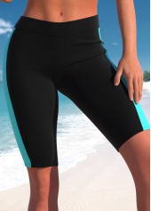 Tropical Plants Print Zipper Cyan Tankini Set