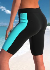 Tropical Plants Print Zipper Cyan Tankini Set