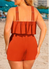 Ruffle Orange Short Cross Collar Sleeveless Straight Leg Romper