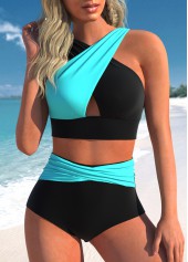 Criss Cross Contrast Cyan Bikini Set
