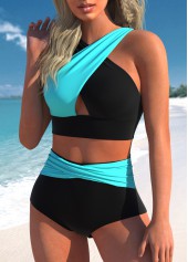Criss Cross Contrast Cyan Bikini Set