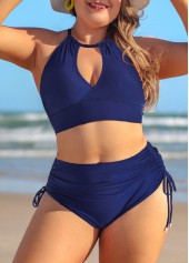 Navy Plus Size Tie Bikini Top-No Bottom