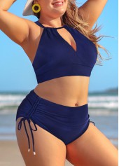 Navy Plus Size Tie Bikini Top-No Bottom