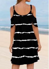 Cold Shoulder Striped Pocket Black Cover Up