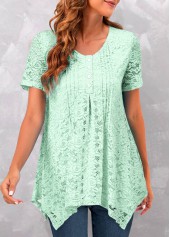 Mint Green Scoop Neck Tuck Stitch T Shirt
