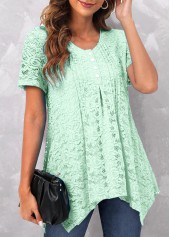 Mint Green Scoop Neck Tuck Stitch T Shirt