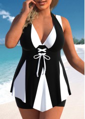 Black Plus Size Lace Up Swimdress Top-No Bottom