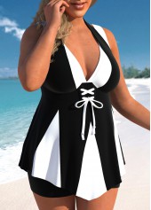 Black Plus Size Lace Up Swimdress Top-No Bottom