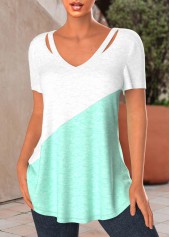 Mint Green Patchwork V Neck T Shirt