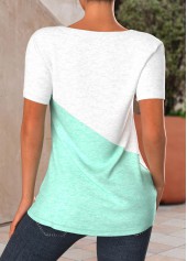 Mint Green Patchwork V Neck T Shirt