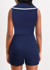 Contrast Binding Shawl Collar Sleeveless Navy Romper