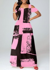 Graffiti Print Pocket Pink O Shape Maxi Dress
