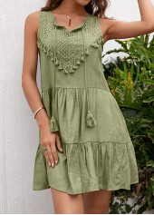 Sage Green A Line Tassel Dress