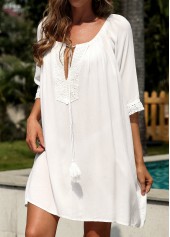 Tie Front Tassel White Cover Up