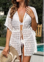 Tie Front Tassel White Cover Up