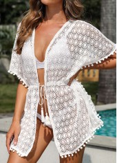 Tie Front Tassel White Cover Up
