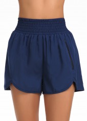 High Waisted Blue Smocked Beach Shorts