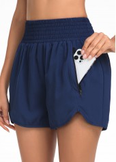 High Waisted Blue Smocked Beach Shorts