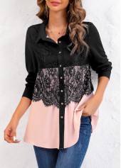 Plus Size Long Sleeve Shirt Collar Blouse