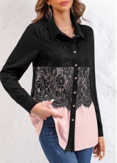 Plus Size Long Sleeve Shirt Collar Blouse