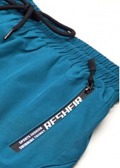 Mid Waisted Turquoise Drawstring Waist Men's Swim Trunks