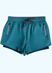 Mid Waisted Turquoise Drawstring Waist Men's Swim Trunks
