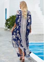 Tribal Print Tassel Tie Cold Shoulder Cover Up