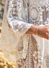 White Cage Neck Sheer Embroidered Cover Up