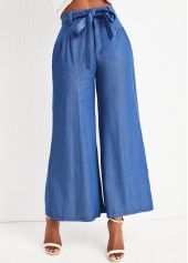 Denim Blue Zipper Fly High Waisted Bowknot Jeans