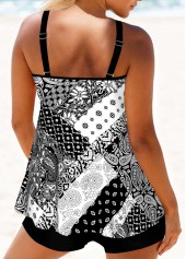 Patchwork Circular Ring Black Tankini Set