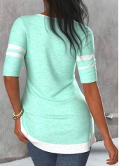 Mint Green Round Neck Patchwork T Shirt
