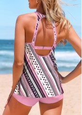Wide Strap Tribal Print Pink Tankini Set