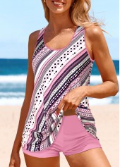 Wide Strap Tribal Print Pink Tankini Set
