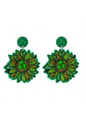 Floral Design St. Patrick's Day Green Round Earrings